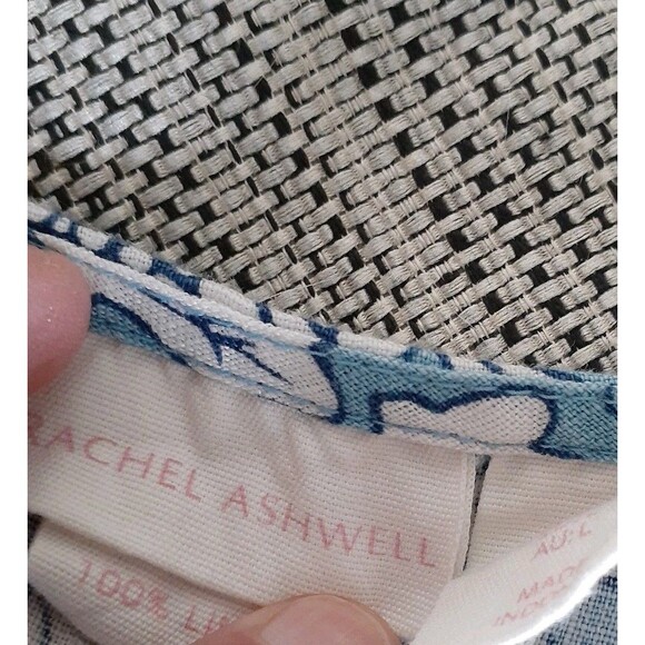 100% LINEN dress L RACHEL ASHWELL FLORAL Short Mini  BLUE WHITE Large Summer 12 - Picture 8 of 8